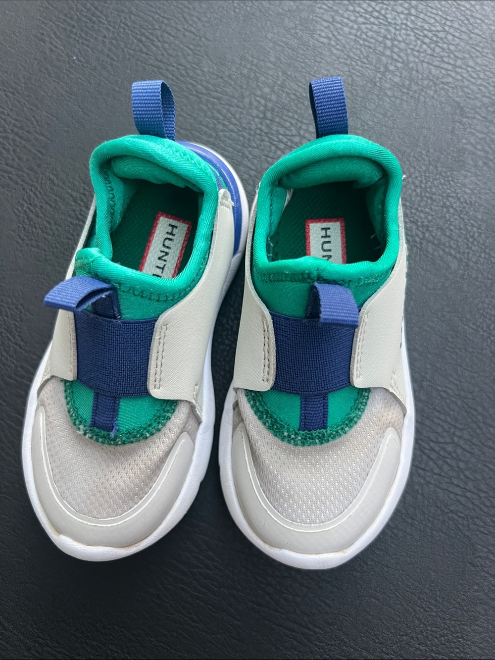 Hunter Kids Green, Navy & White Slip-On Sneakers